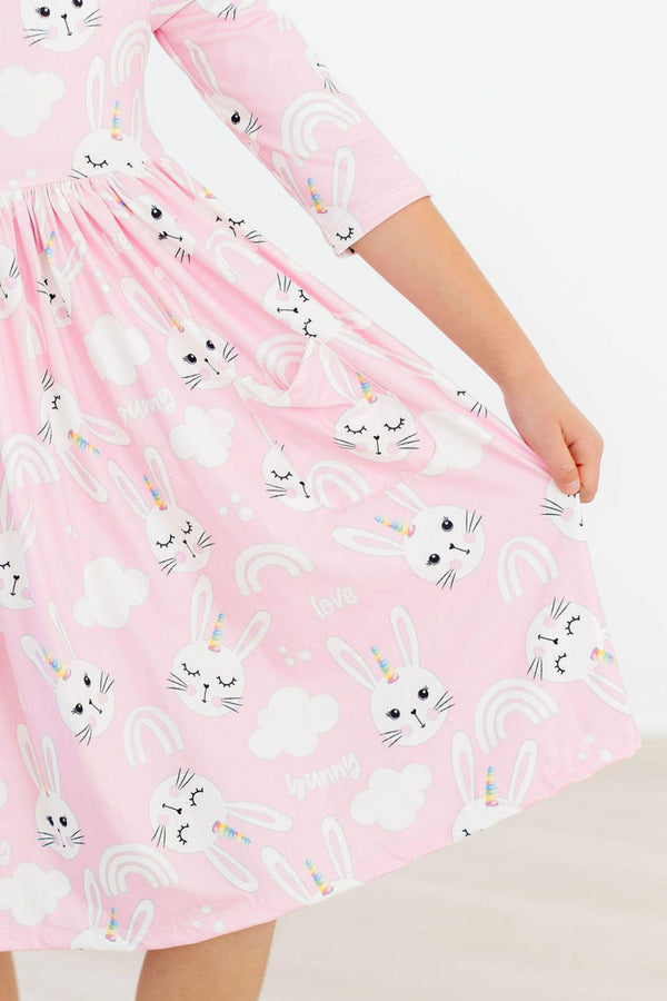 bunny-love-3-4-sleeve-pocket-twirl-dress Mila &  Rose - Sophia's Style-Bunny Love 3/4 Sleeve Pocket Twirl Dress-6-12M--1